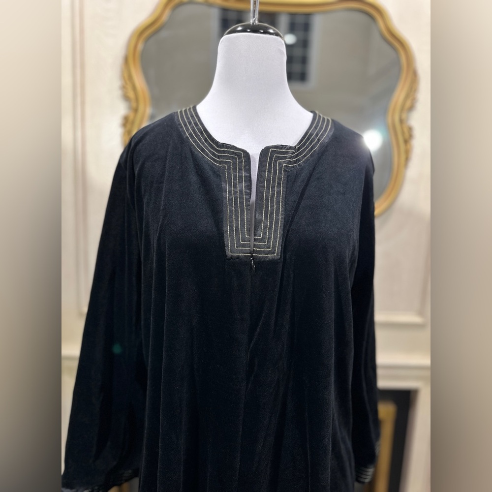Jones New York Kaftan XL Black Velvet Gold Embroidered Winter Gothic Romantic - Picture 3 of 11